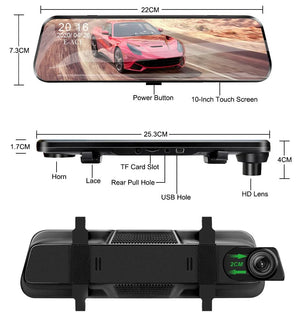 10 Inch 1080P Night Vision Car Dash Cam With Touch Screen And Rear View Mirror - stepyours.com