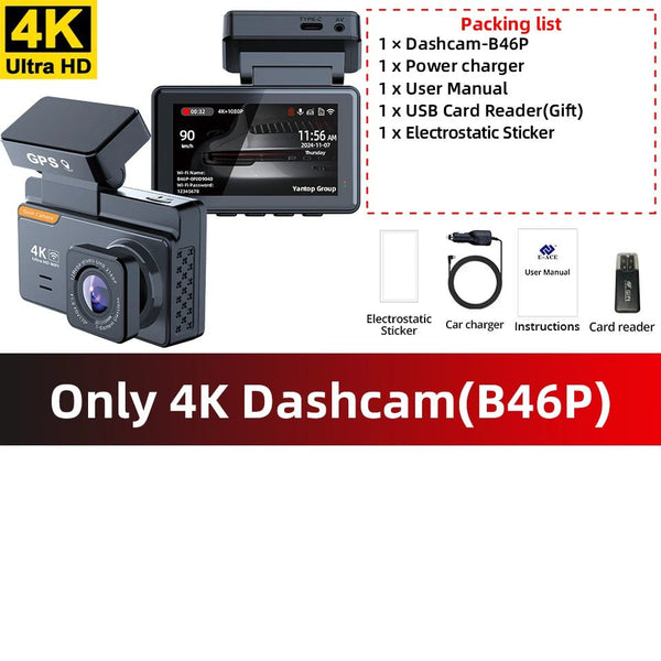 4K Dash Cam With GPS Dual Lens Night Vision 24 Hour Parking - stepyours.com