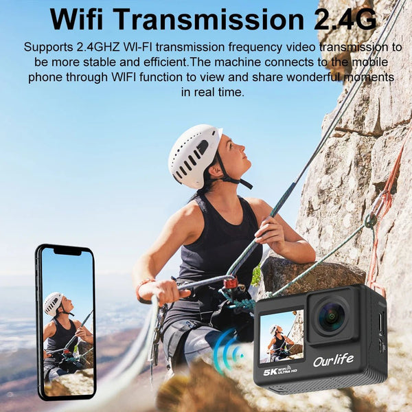 Ourlife MTR60 Action Camera 5K 30FPS Waterproof 2 Inch Touch LCD 4K60FPS WiFi - stepyours.com