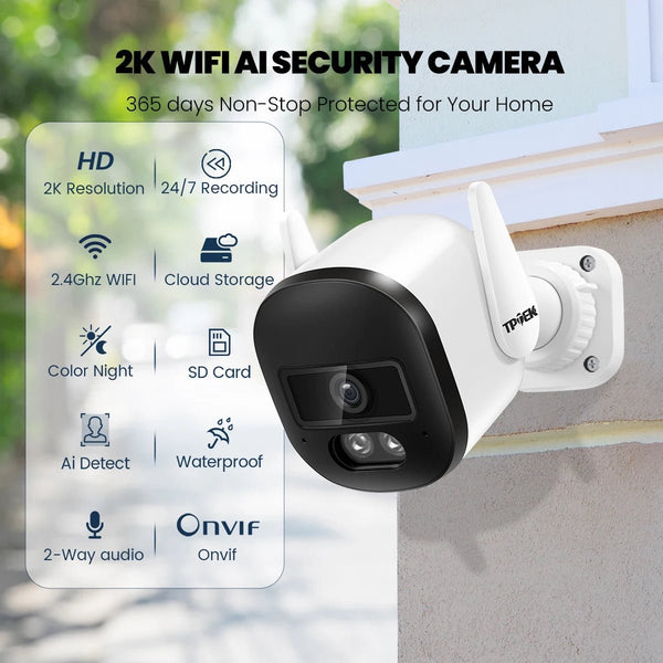 TPTEK 3MP WiFi Outdoor Bullet Camera - AI Human Detection, IP66 Weatherproof - stepyours.com