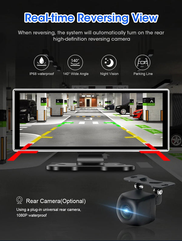 11.26 Inch Car DVR 4K Dash Cam Dual Lens Wireless CarPlay Android Auto Monitor - stepyours.com