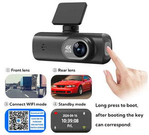 Kocam UHD 4K Dash Cam Dual Lens Front And Rear WiFi GPS 24H Parking Monitor - stepyours.com