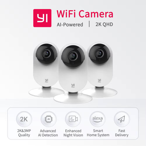YI Pro 3pc Kit 2K Home Camera - Indoor AI Surveillance With Night Vision