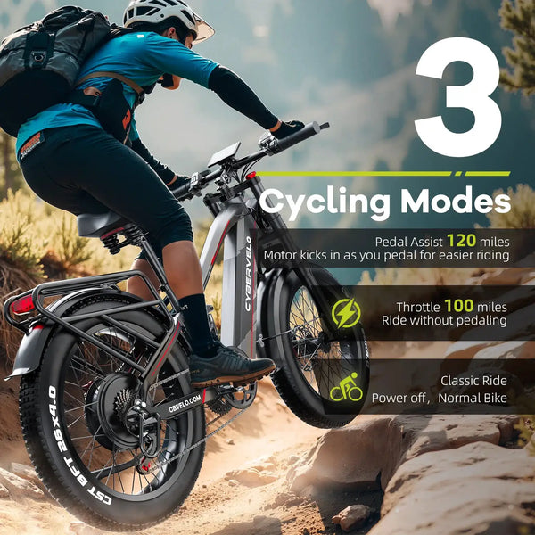 Cybervelo Fat Tire Mountain Ebike — product view 3