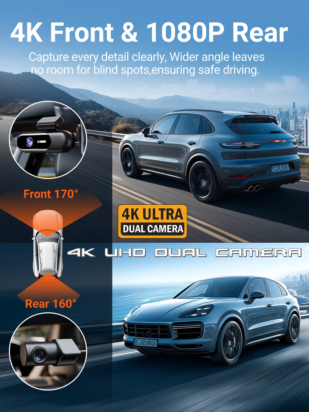 4K Front And Rear Dual Lens Dash Cam With HDR Night Vision WiFi Parking - stepyours.com