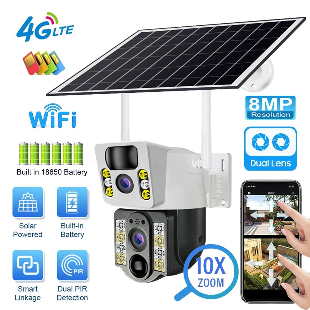V380 Pro Solar 8MP 4K Wireless Camera - Dual Lens, 4G PIR Night Vision - stepyours.com