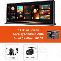OBDPEAK K8 Pro Dash Cam Front 5K Rear 1080P CarPlay Android Auto 11.3 AI Screen - stepyours.com