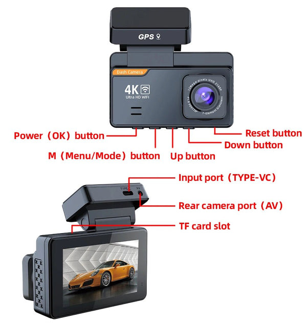 E - ACE Dash Cam 4K Dual Lens GPS WiFi 24h Parking Night Vision Rear View - stepyours.com