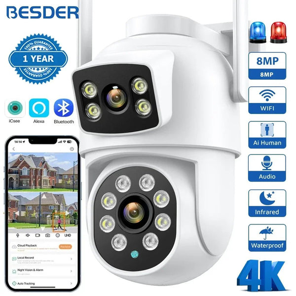 BESDER 4K 8MP WiFi Outdoor PTZ Camera Dual Lenses With Human Detection - stepyours.com
