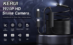 KERUI Endoscope Camera Dual Lens TypeC LED IP67 Waterproof iPhone iPad Android - stepyours.com