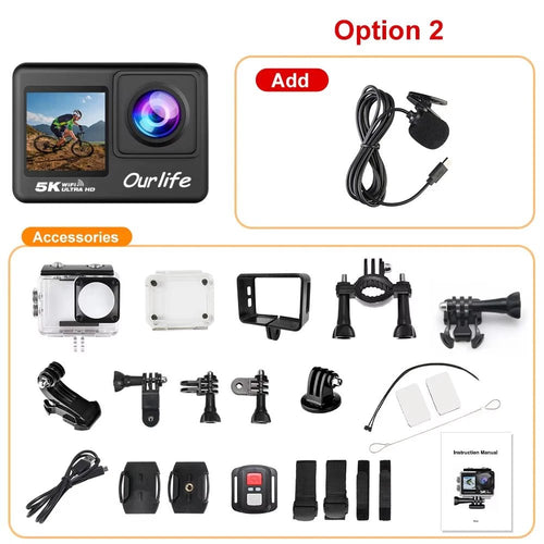 Ourlife 4K60FPS Action Camera With 2.0Inch Touch Screen 170Deg Wide Waterproof30M - stepyours.com