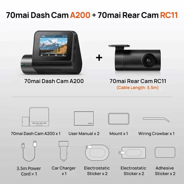70mai A200 Dash Cam 2 Inch LCD Dual Channel 1080P Car DVR 24H Parking - stepyours.com