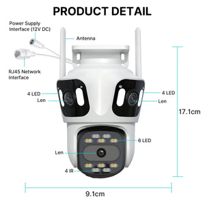 Three Lens PTZ IP Camera Outdoor WiFi Security Auto Tracking Three Screen App by stepyours.com