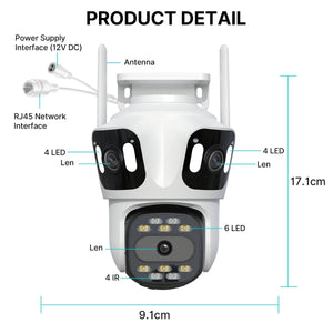 Three Lens PTZ IP Camera Outdoor HD WiFi Security Auto Tracking CCTV Hooks - stepyours.com