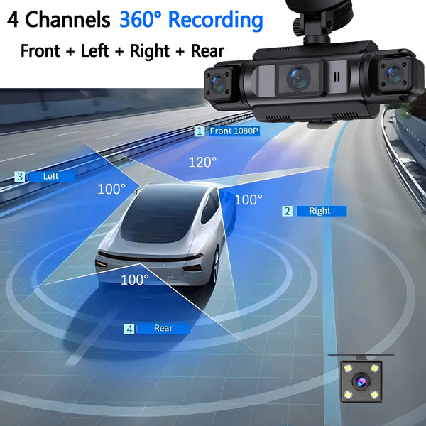 4 Channel WiFi Dash Cam 1080P Front Rear Left Right Night Vision Loop Recording - stepyours.com