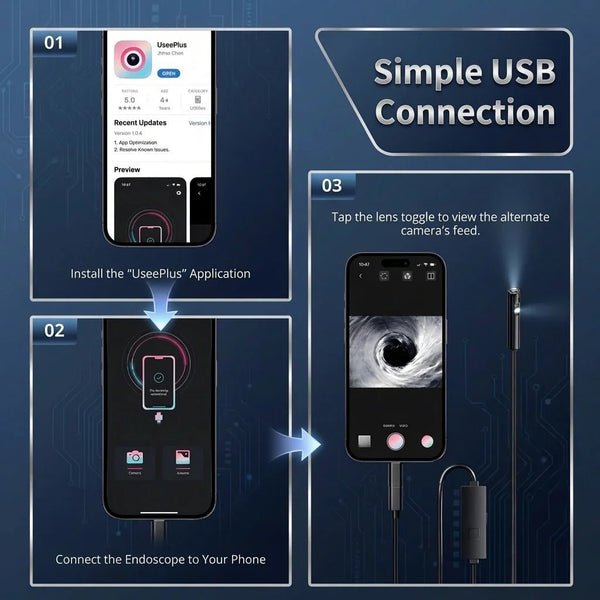 8mm Single - Lens Endoscope Camera - Adjustable Light For iPhone, iPad, Android - stepyours.com