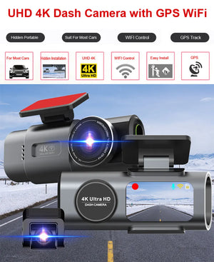 4K Dash Cam GPS WiFi Night Vision Car DVR with Optional Rear Lens