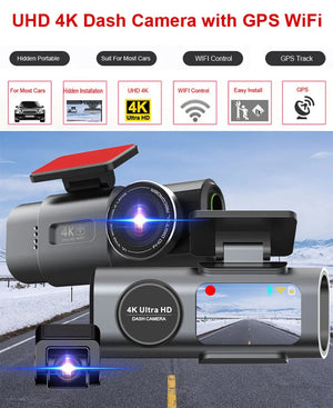 4K Dash Cam Car DVR With Night Vision GPS WiFi Parking Monitor - stepyours.com