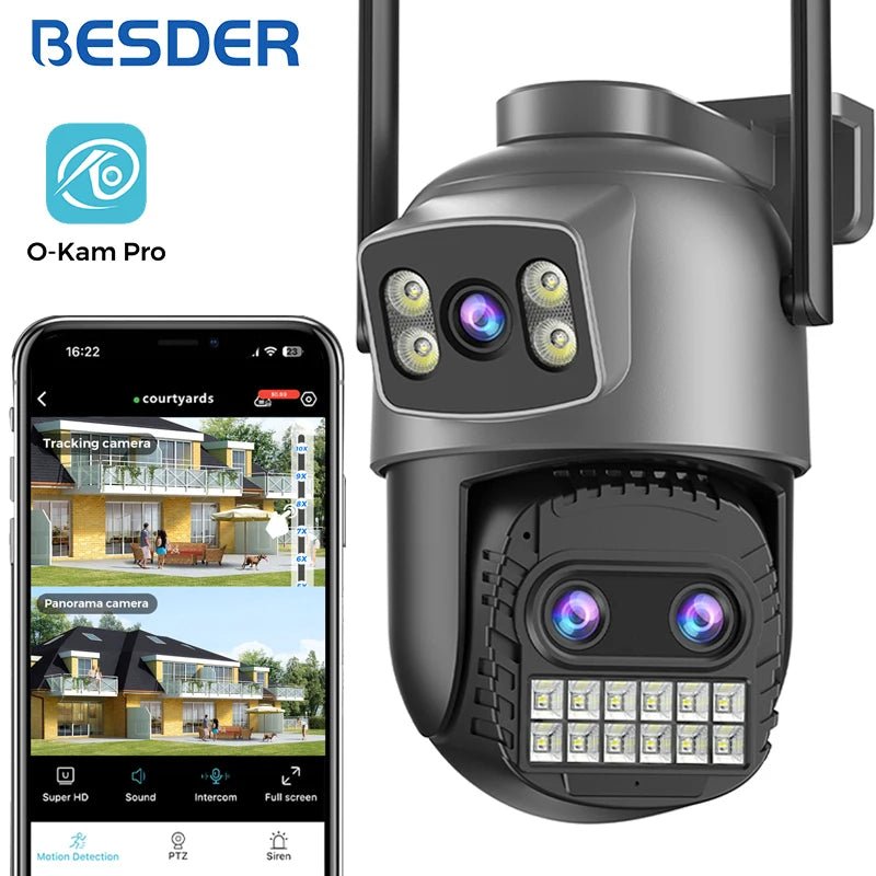 BESDER 15MP WiFi PTZ Outdoor Camera - Dual Screen, 10X Zoom, AI Human Detection - stepyours.com
