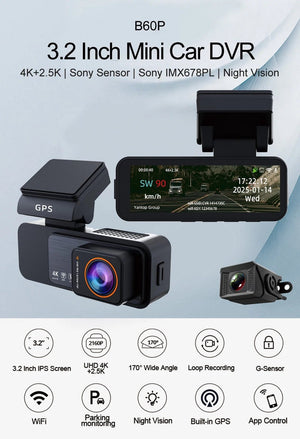 Acceo 4K Dash Cam With GPS WiFi Dual Lens Night Vision Front Rear - stepyours.com