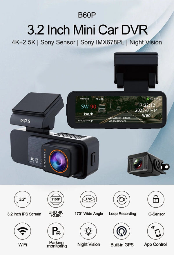 Acceo 4K Dash Cam With GPS WiFi Dual Lens Night Vision Front Rear - stepyours.com