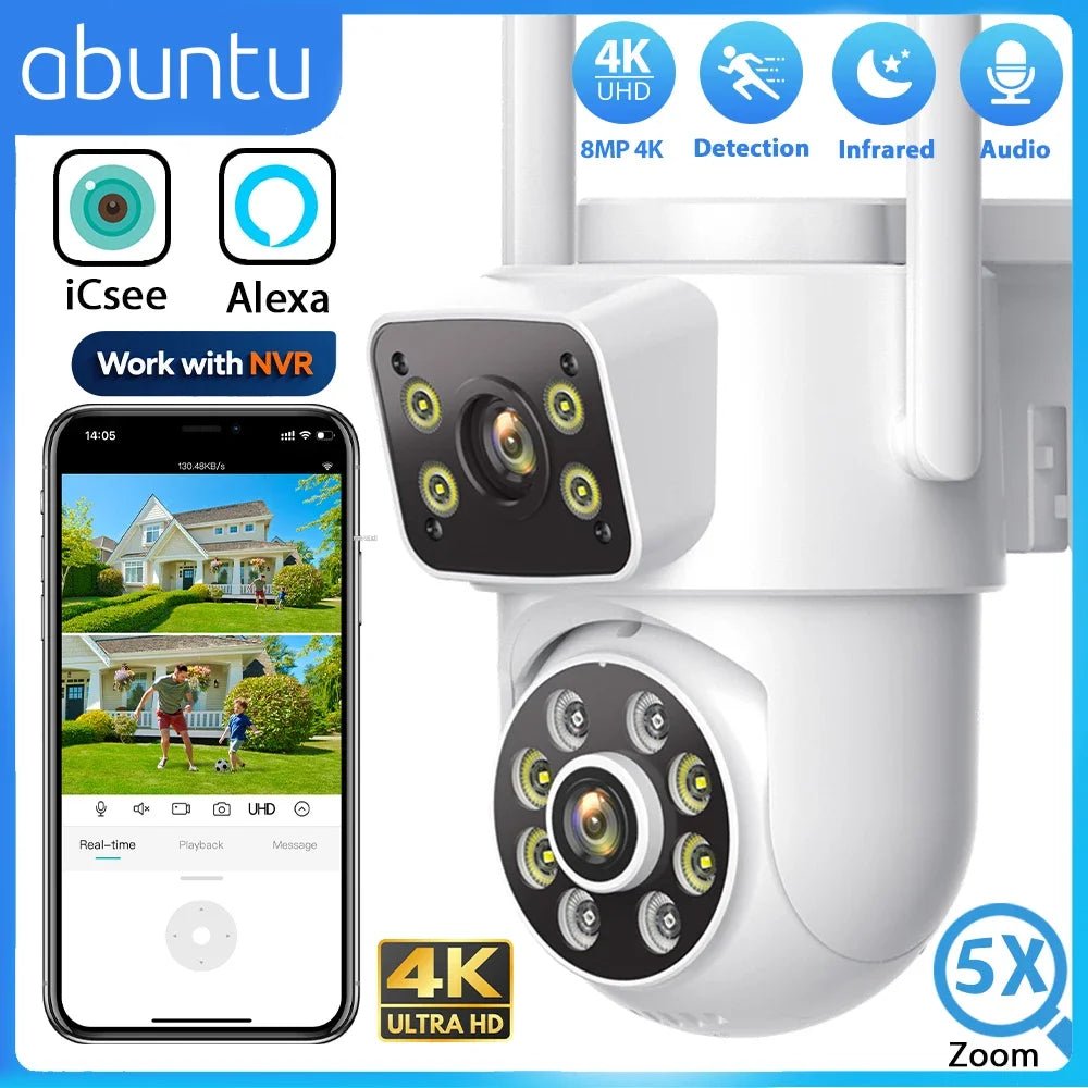 Hooked On 8MP 4K WiFi PTZ Camera Dual Lens Outdoor Security ICSEE App - stepyours.com