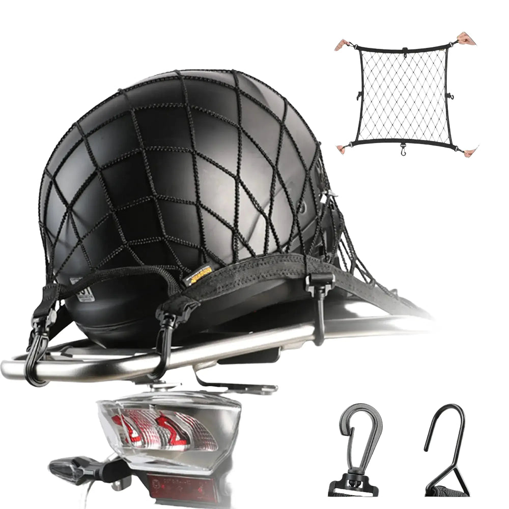 Rhinowalk Motorcycle Helmet Holder Net 8 Metal/Plastic Hooks Motorbike Luggage Net Holder Mesh Storage Trunk Bag Accessories