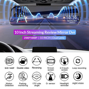 ACCEO Car DVR 10 Inch Rear View Mirror Dash Cam With WiFi 2K Front 1080P Rear - stepyours.com
