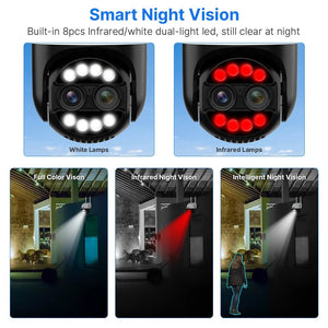 Hiseeu 4K 8MP Dual Lens PTZ WiFi IP Camera With 8X Zoom Night Vision Outdoor - stepyours.com