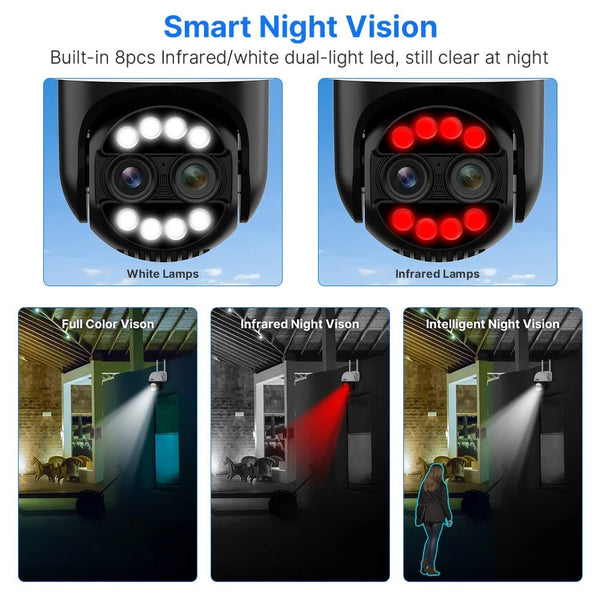 Hiseeu 4K 8MP Dual Lens PTZ WiFi IP Camera With 8X Zoom Night Vision Outdoor - stepyours.com