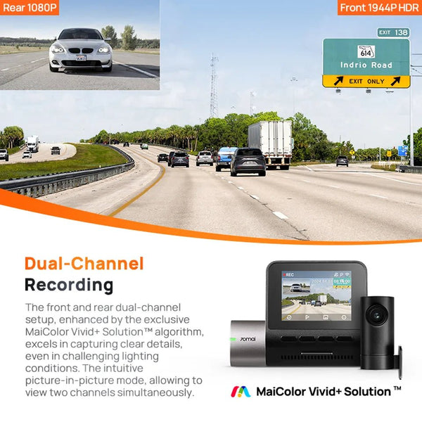 70Mai A510 Dash Cam 1944P HDR GPS ADAS 4G Front And Rear Car DVR - stepyours.com