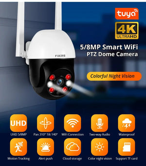 Fuers 8MP 4K Outdoor IP Camera - Auto Tracking And AI Human Detection Tuya Smart - stepyours.com