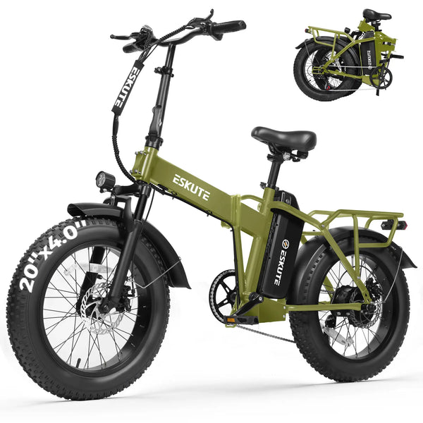 ESKUTE Electric Bike for Adults, 48V 20.8Ah Removable Battery, 20x4 Fat Tire Foldable Ebike with 1200W Peak Motor, Folding E Bike with 7‑Speed, 20+ MPH, up to 80 Miles, NFC Unlock