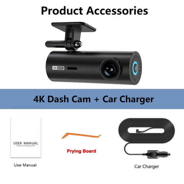 4K Car Dash Cam DVR With WiFi Front Camera 3840x2160 Night Vision Parking - stepyours.com