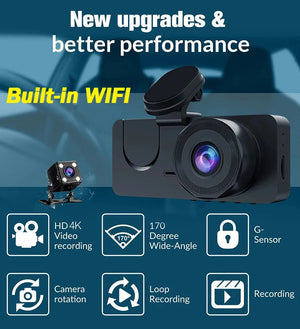 4K Dual Lens Dash Cam Car DVR With WiFi App Front Rear Night Vision - stepyours.com