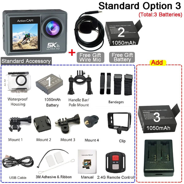 HUAFANT M4R Action Camera 5K 4K60FPS Waterproof 30m IPS Touch LCD 5X Zoom - stepyours.com