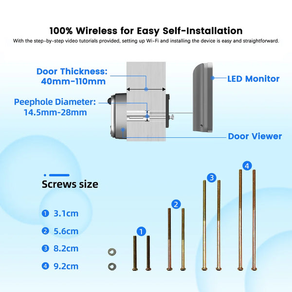 Tuya Smart 3MP 140° Wide View Angle Mini Digital Peephole Eye Viewer WiFi IR PIR Detection Doorbell Door Camera Alexa Google by stepyours.com