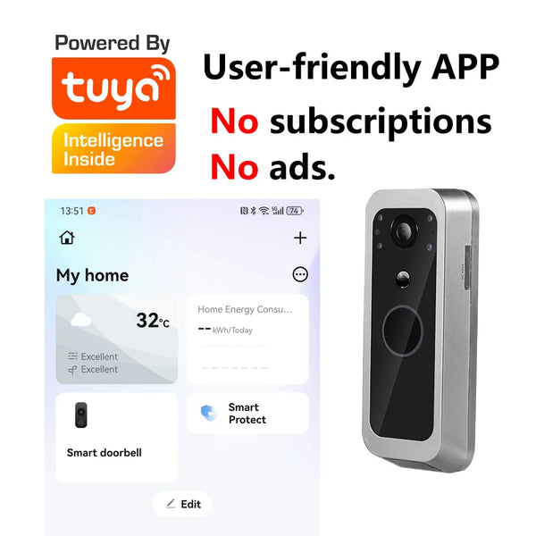 Yuezhe Tuya Smart Life WiFi Video Doorbell PIR Camera 2MP Outdoor Waterproof Wireless Door Security Intercom System 5' Monitor by stepyours.com