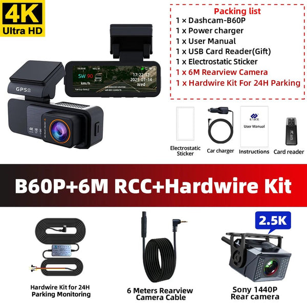 Acceo 4K Dash Cam With GPS WiFi Dual Lens Night Vision Front Rear - stepyours.com