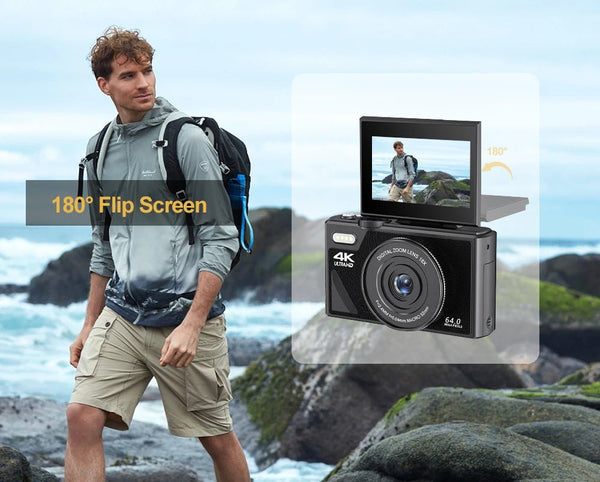 Compact 4K Digital Camera With 18X Zoom 180 Degree Flip Screen WiFi Vlog Cam - stepyours.com