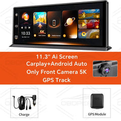 K8 Pro 11.3 Inch Dash Cam Dual Lens 5K GPS 5G WiFi Ultimate CarPlay Android Auto - stepyours.com