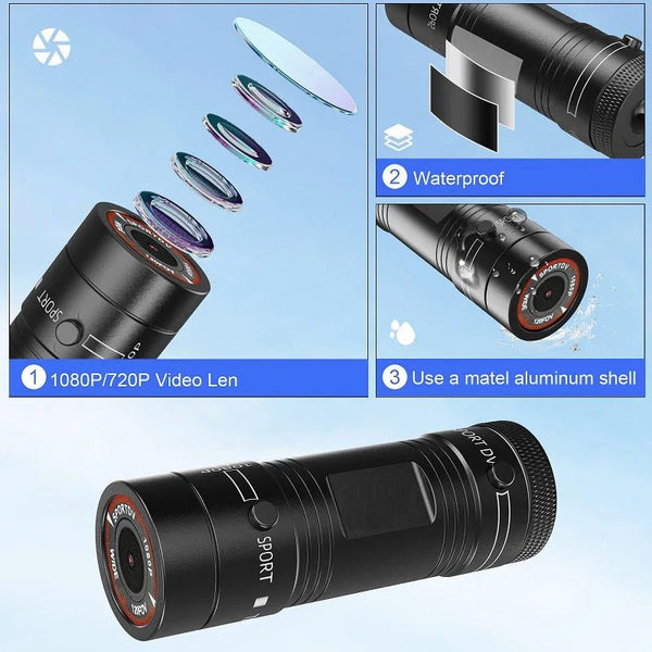 Mini Action Camera Helmet Light Waterproof HD 1080P For Bike Motorcycle - stepyours.com