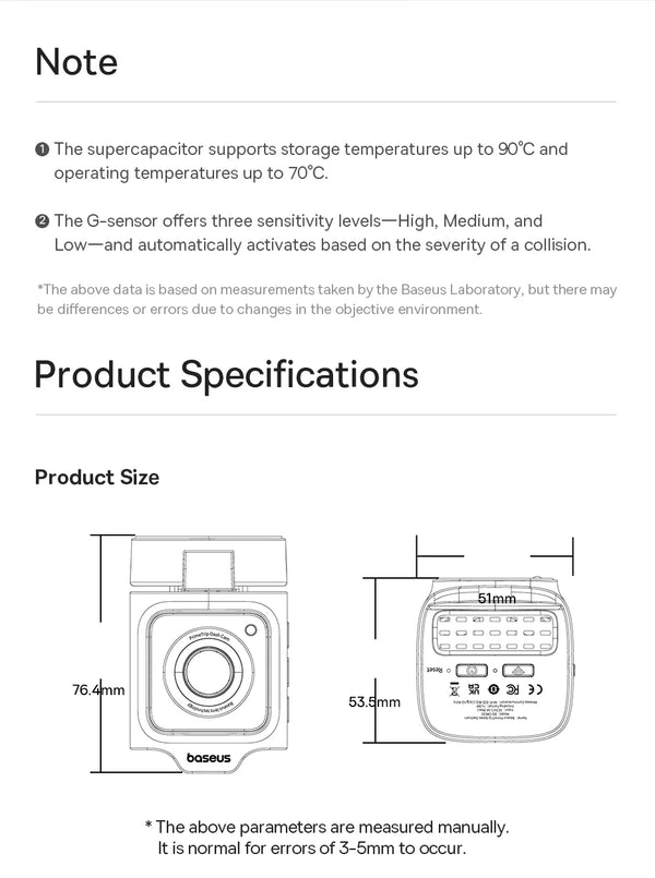 Baseus VD1 3K Dash Cam Front And Rear With GPS Supercapacitor 24H Parking - stepyours.com