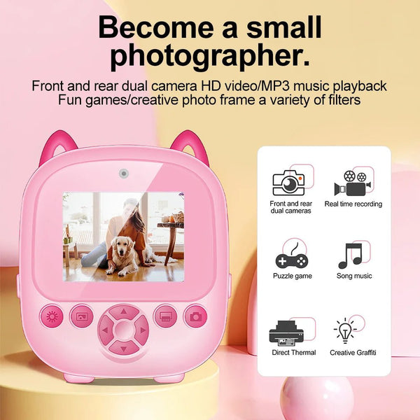 Instant Print Digital Camera Photo Printer Cartoon Design Black and White - stepyours.com