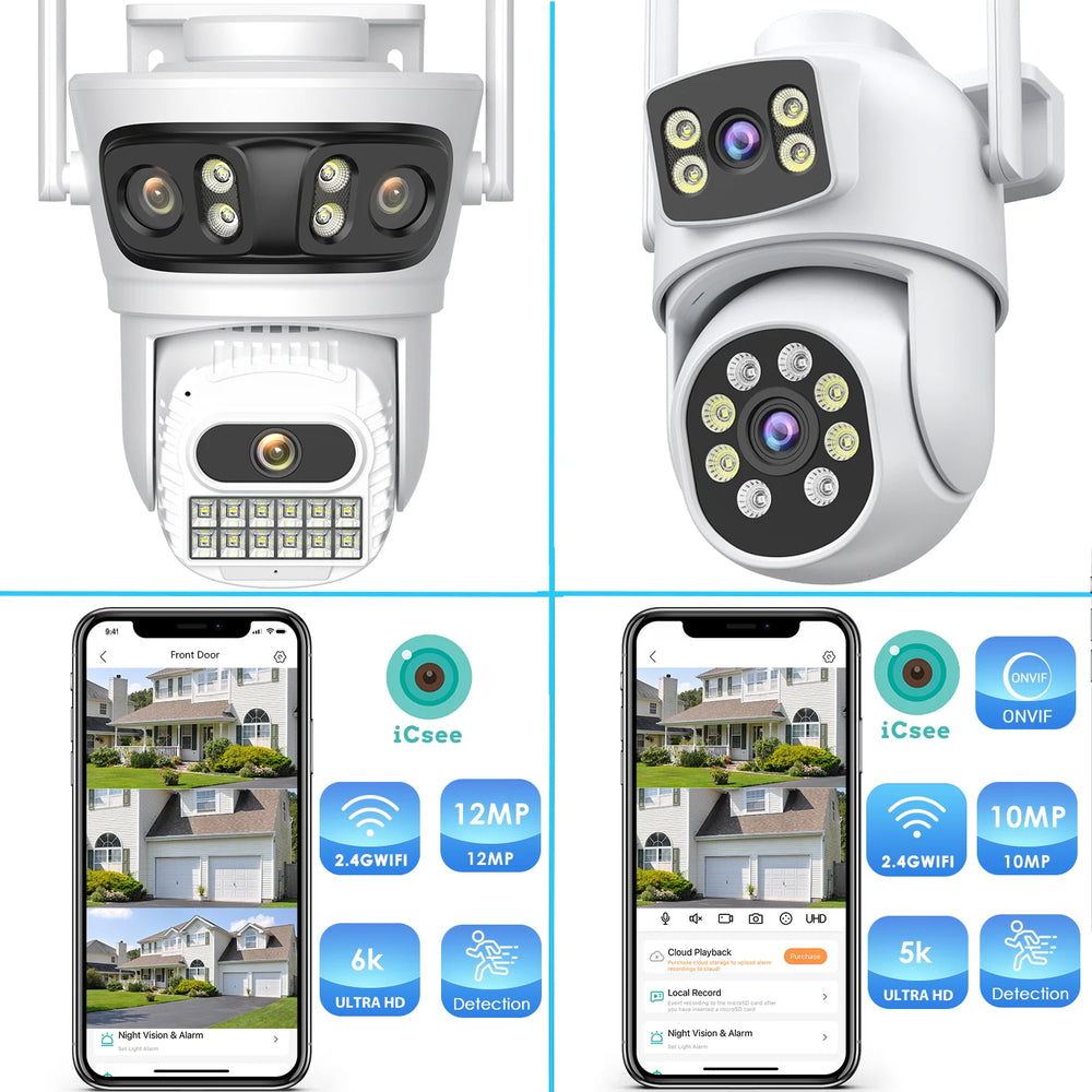 12MP Outdoor WiFi Camera - With 3 Lens PTZ AI Tracking For ICSEE App - stepyours.com