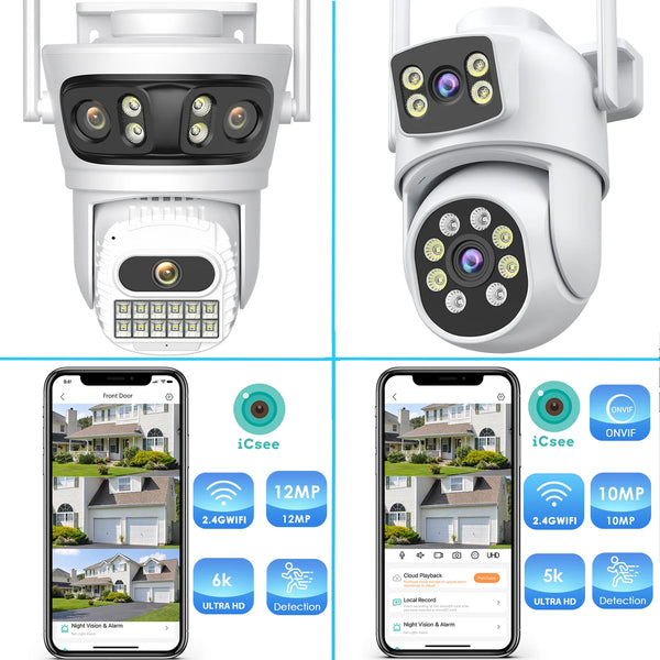 12MP Outdoor WiFi Camera - With 3 Lens PTZ AI Tracking For ICSEE App - stepyours.com