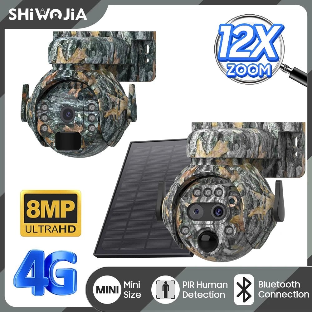 Shiwojia 12X Zoom 4K Solar Camera With Dual Lens 4G 360 Degree View - stepyours.com