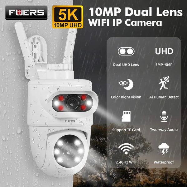 FUERS 5K 10MP Dual Lens IP Camera Tuya Smart - Auto Tracking Surveillance - stepyours.com