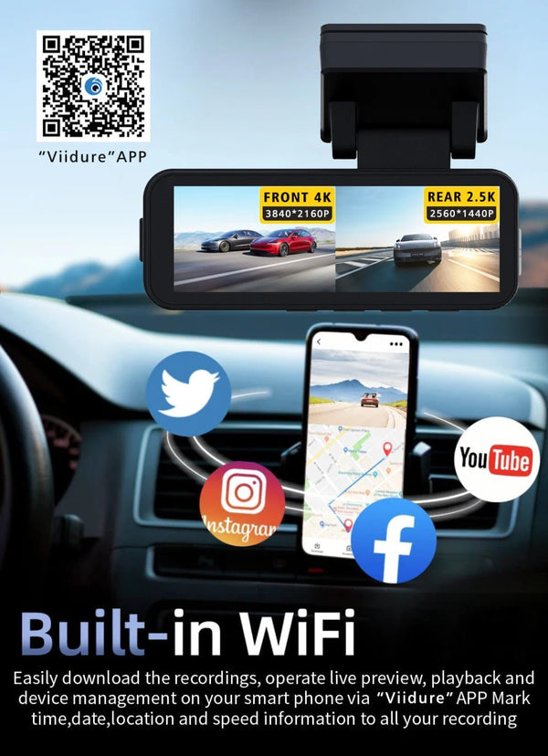 4K Dash Cam Dual Lens With GPS WiFi Night Vision Never Miss A Moment - stepyours.com