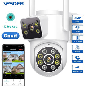 BESDER 8MP WiFi PTZ Outdoor Camera - With AI Human Detection Dual Screens - stepyours.com